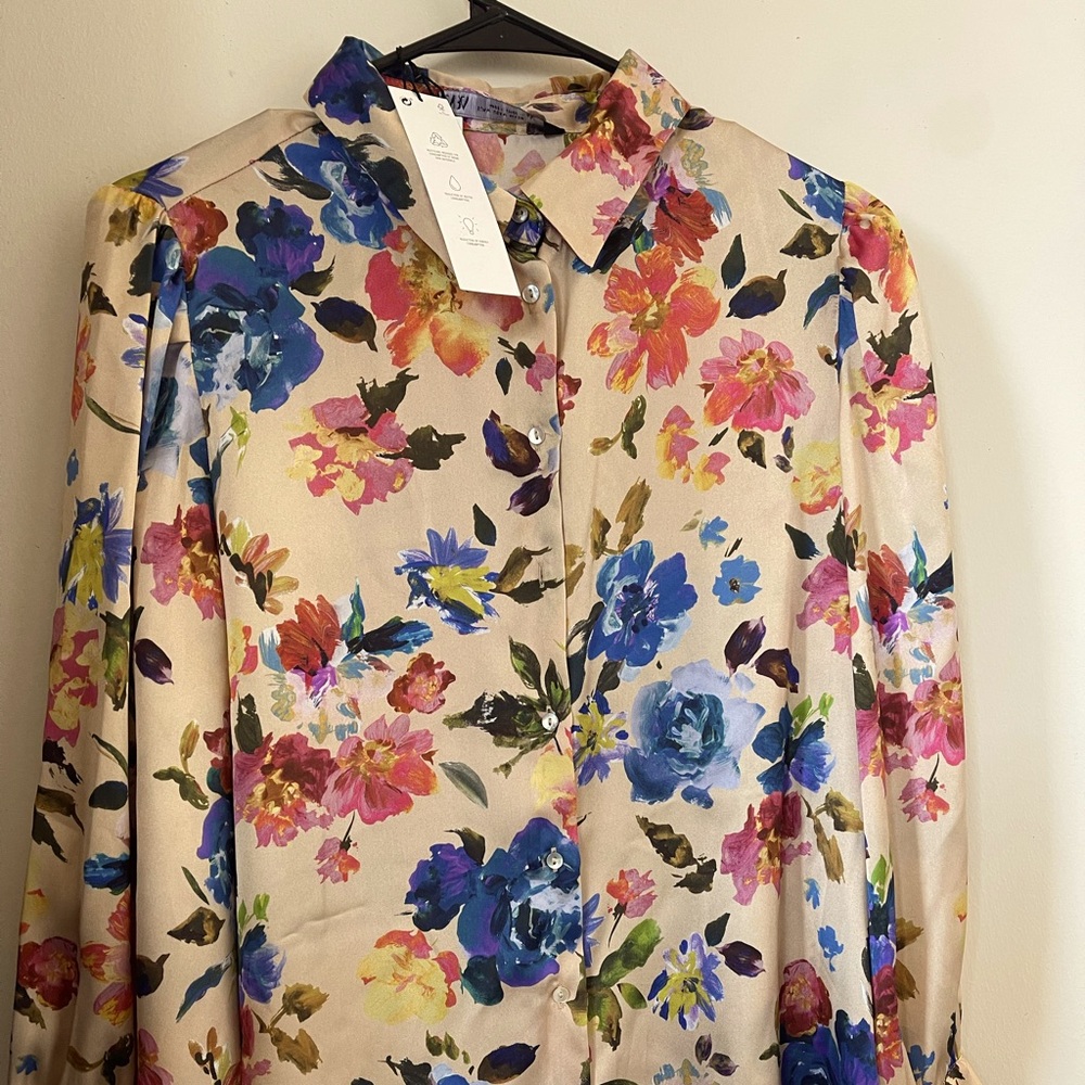 Zara - button down satin effect blouse